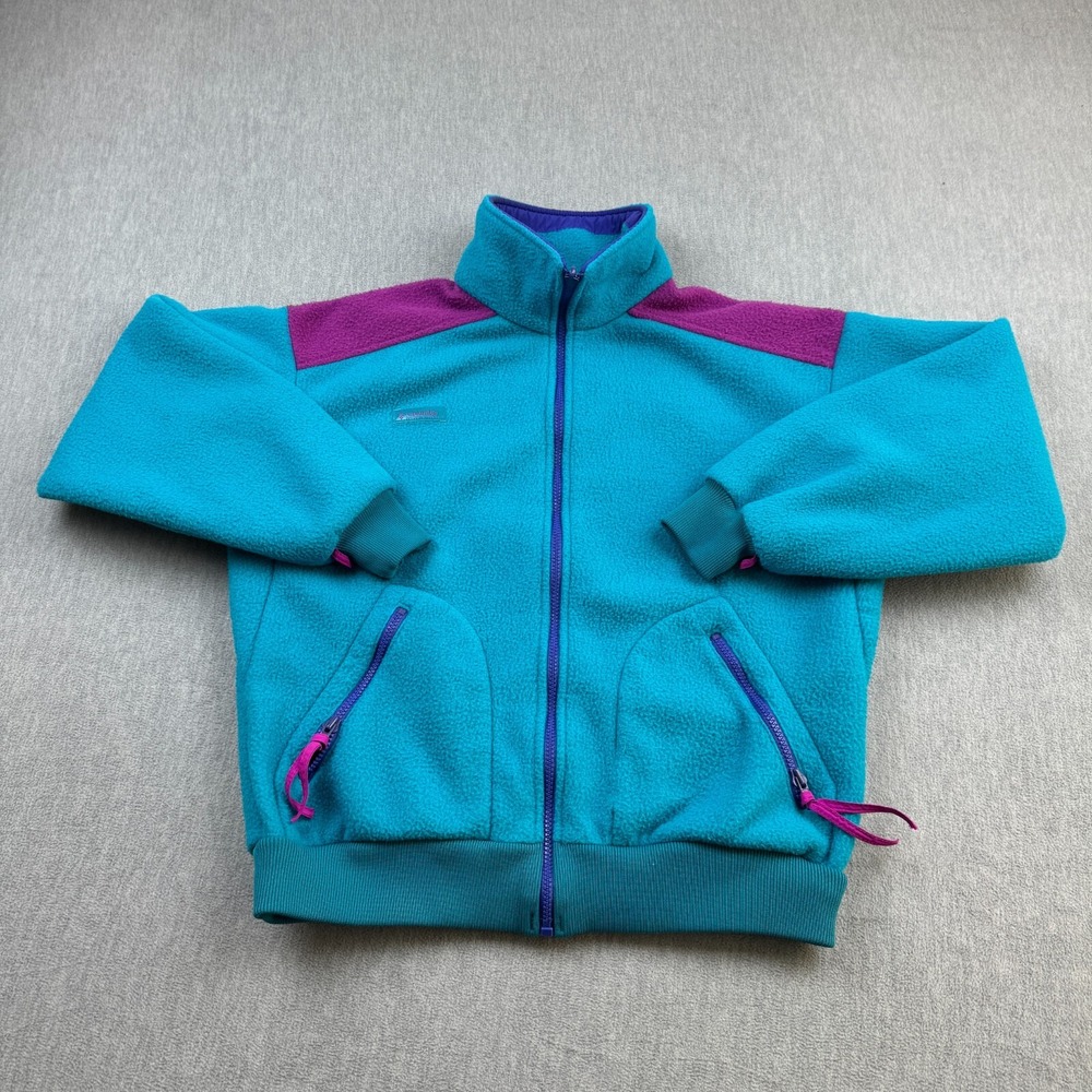 Vintage Columbia Jacket Womens Large Turquoise Fleece Mock Neck Coat Made In USA